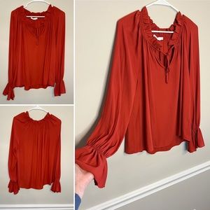 Lush Rust Orange Blouse w/ Bell Sleeve